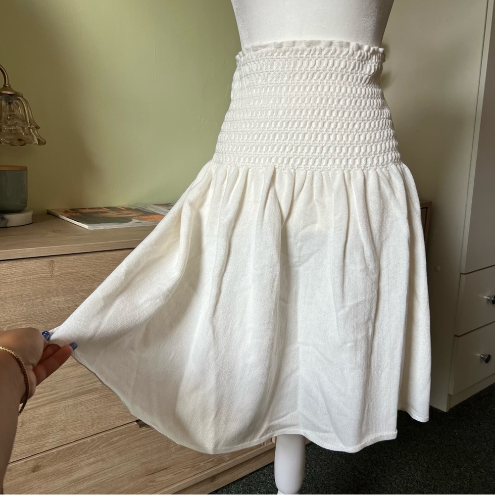 YAKIRA BELLA White Scrunch Ruched High-Waist Elastic Knee-Length Modest Skirt M - Picture 4 of 16
